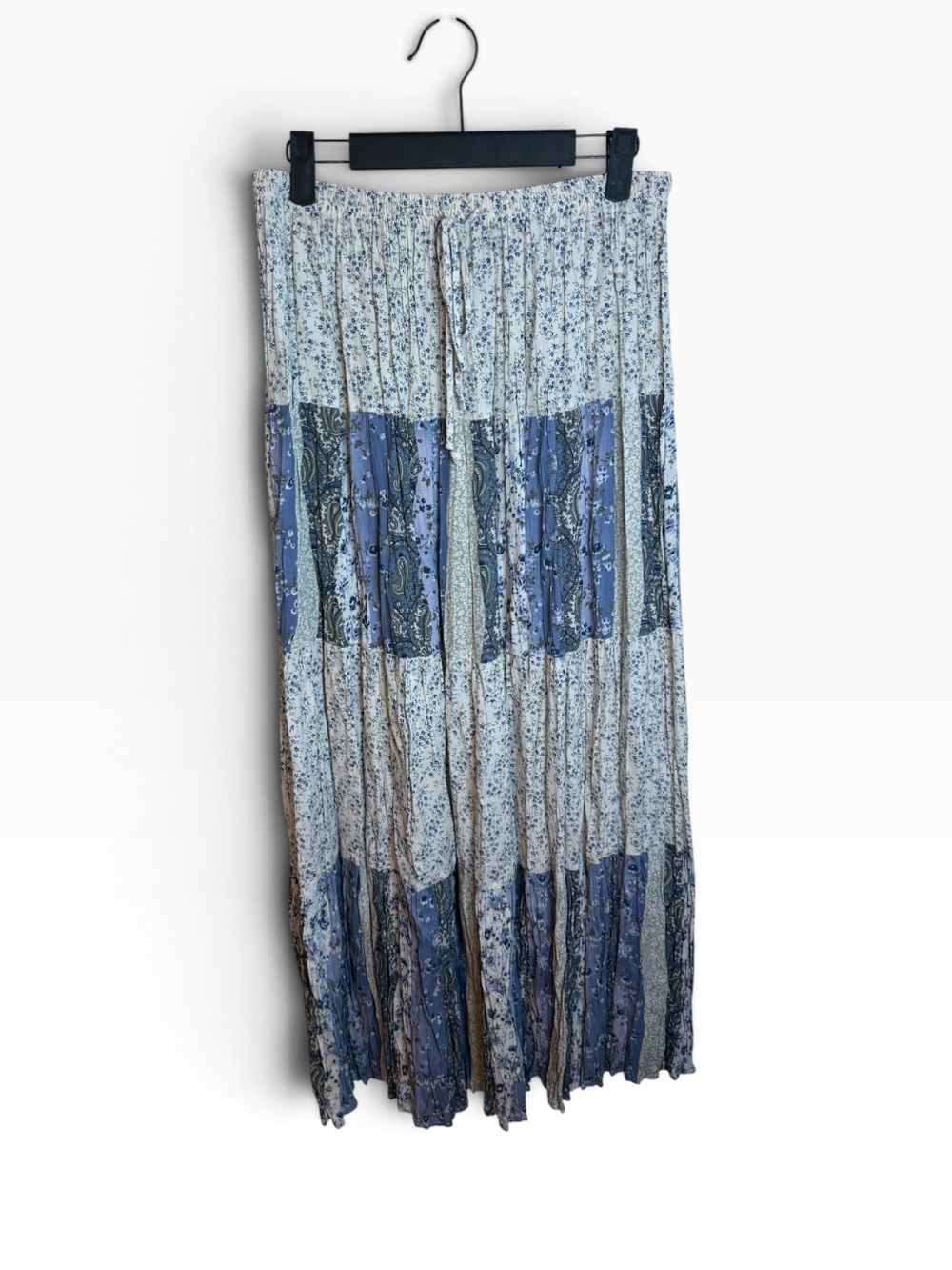 Teddi Vintage Blue Floral Patchwork Cottagecore Prairie Maxi Skirt